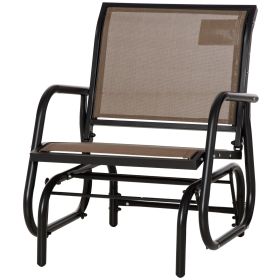Mesh Porch Glider: Steel Frame, Curved Brown Armrests for Garden Serenity