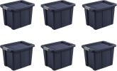 18 Gal Latching Tuff1 Storage Tote, Stackable Bin with Latch Lid, Plastic Container to Organize Garage, Basement, Blue Base and Lid, 6-Pack