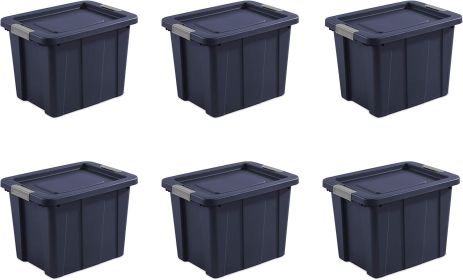 18 Gal Latching Tuff1 Storage Tote, Stackable Bin with Latch Lid, Plastic Container to Organize Garage, Basement, Blue Base and Lid, 6-Pack