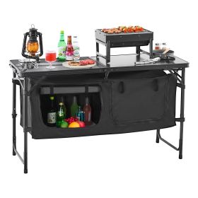 VEVOR Camping Kitchen Table, Folding Outdoor Cooking Table, 3 Adjustable Heights, Aluminum Lightweight Portable Cook Station with Storage Organiz