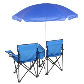 Portable Folding Picnic Double Chair with Umbrella, Table & Cooler â€“ Beach Camping Chair, Red/Gray Palm Tree Design