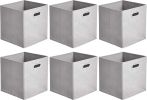 Basics Collapsible Cube Storage Organizer Bins, 6-Pack, 10.5 x 10.5 x 11 inches, Light Grey