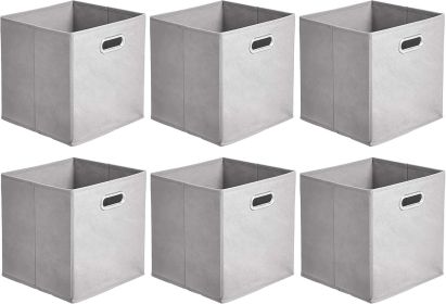 Basics Collapsible Cube Storage Organizer Bins, 6-Pack, 10.5 x 10.5 x 11 inches, Light Grey