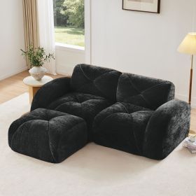 L-shaped Boneless Sofa,Soft Velvet Fabric,Tufted Design,32D High Density Sponge,No Assembly Required,Ergonomic Design Bottom, Anti-Slip Design