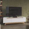 Woodall Tv Stand, Two Doors Modern Entertainment Center, Open Shelves And Cable Management, White/ Natural Oak