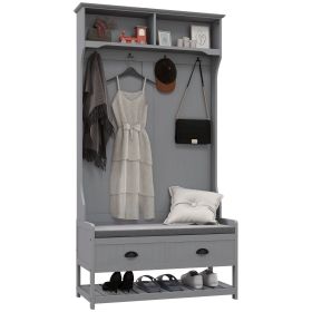 HOMCOM 3-in-1 Hall Tree, Entryway Bench with Coat Rack, Mudroom Bench with Shoe Rack, 2 Storage Drawers, 4 Hooks and Padded Seat Cushions for Hal