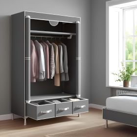 Portable Wardrobe 67Ã—35.4Ã—17.7in (Gray) - Rolling Door, Hanging Rack, Non - Woven Fabric Storage & 3 Drawer Boxes, Tool - free Setup