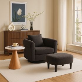 Swivel Accent Chair with Ottoman Set, Modern Chenille Barrel Armchair with Removable Back Pillow & 2 Armrest Covers for Living Room, Bedroom, Off