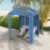Cabana Umbrella 5.8'x5.8', Blue Stripe, Vented Windows, Ruffles, Carry Bag, Outdoor Shade