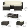 3 Pieces Patio Furniture Set with Cushions, Outdoor PE Rattan Wicker Conversation Corner Sofa Set with Glass Top Table and Adjustable Foot for Garden