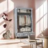 Portable Wardrobe 67Ã—35.4Ã—17.7in (Gray) - Rolling Door, Hanging Rack, Non - Woven Fabric Storage & 3 Drawer Boxes, Tool - free Setup