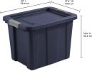 18 Gal Latching Tuff1 Storage Tote, Stackable Bin with Latch Lid, Plastic Container to Organize Garage, Basement, Blue Base and Lid, 6-Pack