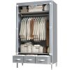 Portable Wardrobe 67Ã—35.4Ã—17.7in (Gray) - Rolling Door, Hanging Rack, Non - Woven Fabric Storage & 3 Drawer Boxes, Tool - free Setup