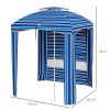 Cabana Umbrella 5.8'x5.8', Blue Stripe, Vented Windows, Ruffles, Carry Bag, Outdoor Shade