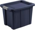 18 Gal Latching Tuff1 Storage Tote, Stackable Bin with Latch Lid, Plastic Container to Organize Garage, Basement, Blue Base and Lid, 6-Pack