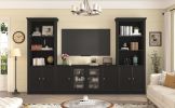 U-Can 128.2" W Wall Unit Entertainment Center with Bookshelves for TVs up to 80", Modern TV Stand Media Console with tempered glass Cabinets