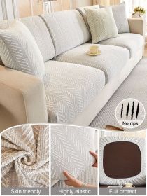 1 PC Herringbone Pattern Chenille Sofa Cover, All Season Universal Sofa Cushion, Non Slip Sofa Cover Cloth (Color: Light Gray, size: 4-person seat)
