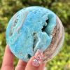 1pc Unique Natural Hemimorphite Sphere - Bohemian Teal Blue & White Marbled Stone, Smooth Spherical Mineral Specimen for Home Decor