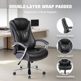 Wide Seat Executive Office Chair with Soft PU Leather Upholstery, Thick Padded Cushion, High Back Support & Smooth Rolling Base for Home Office (Color: Black)