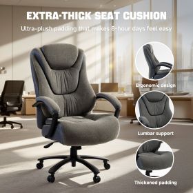 Wide Seat Executive Office Chair with Soft PU Leather Upholstery, Thick Padded Cushion, High Back Support & Smooth Rolling Base for Home Office (Color: Grey)