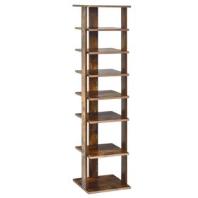 Wooden Space Saving 7 Tiers Vertical Shoe Rack for Front Door (Color: Rustic Brown)
