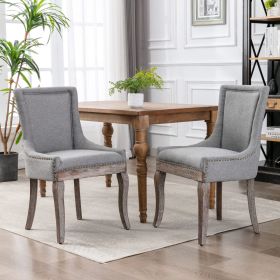 Ultra Side Dining Chair, Thickened fabric chairs with neutrally toned solid wood legs, Bronze nail head, Set of 2 (Material: Fabric, Color: gray)
