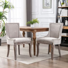 Ultra Side Dining Chair, Thickened fabric chairs with neutrally toned solid wood legs, Bronze nail head, Set of 2 (Material: Fabric, Color: BEIGE)