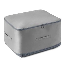 Large Foldable Storage Bag For Comforter Quilt Blanket Clothes Pillows Beddings Self Compression Organizer For Duvet Closet Storage Containers With Du (Color: Grey, size: L)