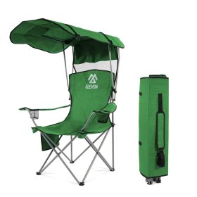 Oversized Camping Chair with Canopy Heavy Duty Folding Outdoor Chair with Armrest Cup Holder and Carry Bag Portable Camp Chair for Beach Fishing (Color: GREEN)