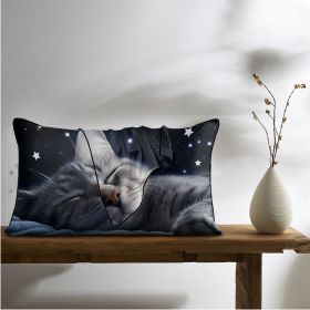 2 Pcs Cats And Starry Sky Art Bedroom Satin Print Soft Skin Friendly Pillowcases Suitable For All Seasons (Color: Black, size: 75x50cm)